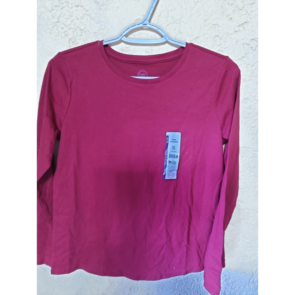 Wonder Nation Girls Merlot Long Sleeve Tough Tee Fade Resistant XXL 18 Burgundy